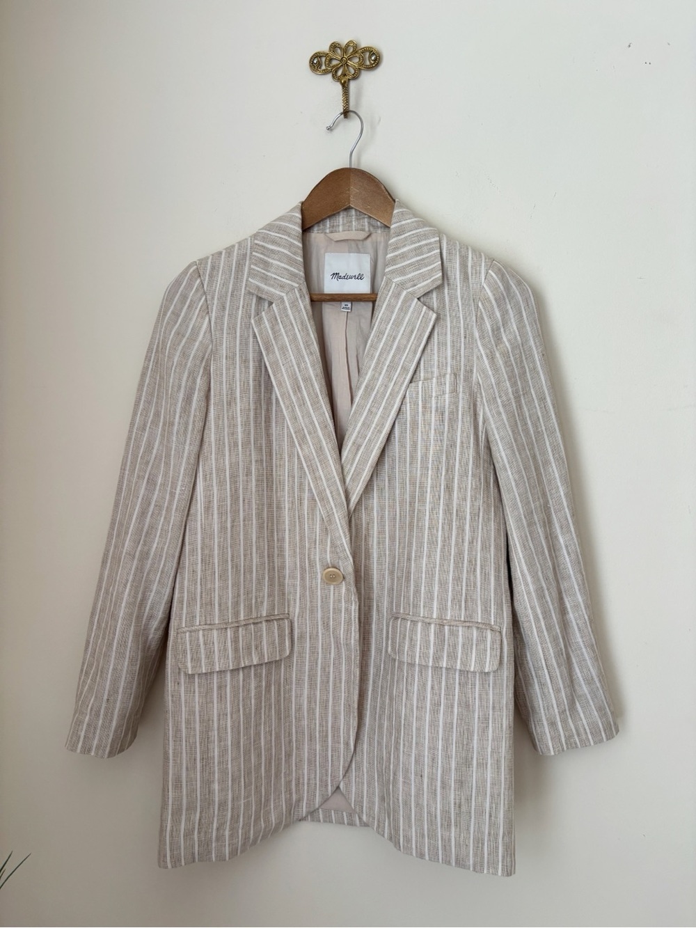 Madewell Tan Striped Linen The Larson Blazer XS Summer Classic